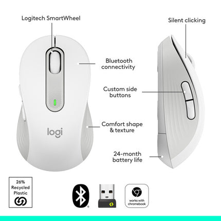 Logitech Signature M650 Ratón Inalámbrico 2000 dpi Bluetooth Compacto Off White