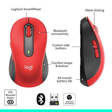 Logitech Signature M650 L Ratón Inalámbrico Rojo 2000 dpi 5 Botones
