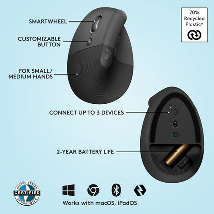Logitech Lift Ratón Ergonómico Vertical Inalámbrico Izquierdo 4000 dpi