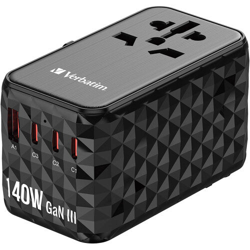 Verbatim UTA-10 Adaptador de Viaje Universal 140W 4 Puertos USB GaN III con Estuche