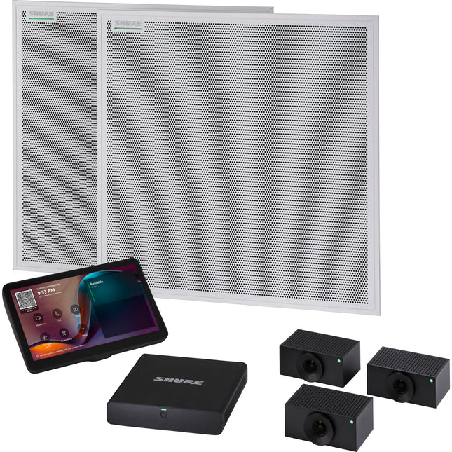 Shure IntelliMix Room Kit 80 Sistema de Conferencia Audio Video para Salas Grandes hasta 10x5.5 m con Micrófono Doble MXA902 y Cámara AI Huddly Crew