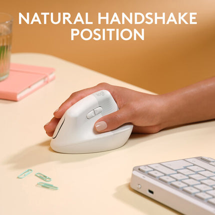 Logitech Lift for Mac Ratón Vertical Ergonómico Inalámbrico 4000 dpi Off-White