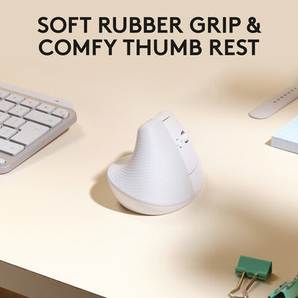 Logitech Lift for Mac Ratón Vertical Ergonómico Inalámbrico 4000 dpi Off-White
