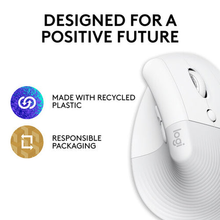 Logitech Lift for Mac Ratón Vertical Ergonómico Inalámbrico 4000 dpi Off-White