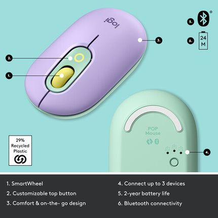 Logitech POP Silent Ratón Inalámbrico Bluetooth 5.1 4000 dpi Daydream Mint
