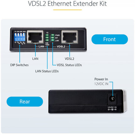 StarTech VDSL2 Extensor Ethernet Kit rango 1000 m compatible Cat5e