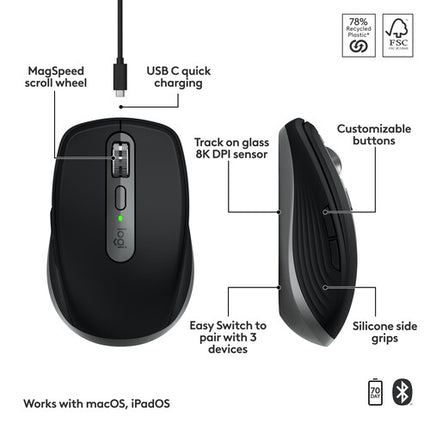 Logitech MX Anywhere 3S para Mac Ratón Inalámbrico Bluetooth 8000 dpi Gris Space