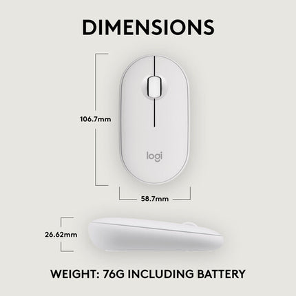 Logitech Pebble 2 M350S Ratón Inalámbrico Blanco 4000 dpi Bluetooth 24 Meses Batería