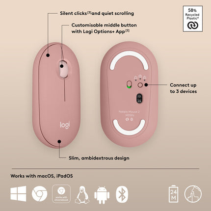 Logitech Pebble 2 M350S Ratón Inalámbrico Bluetooth 4000 dpi Rosa