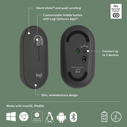 Logitech Pebble 2 M350S Ratón Inalámbrico Bluetooth Alcance 24 Meses