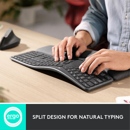 Logitech ERGO K860 Teclado ergonómico inalámbrico Bluetooth 5.0 con reposamuñecas ajustable