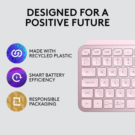 Logitech MX Keys Mini Teclado Inalámbrico Compacto Tecnología Logi Bolt Rosa
