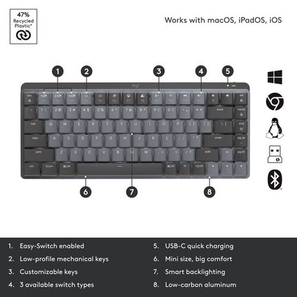 Logitech MX Kit Teclado Mecánico Mini Wireless y Mouse Anywhere 3S 8000 dpi Bluetooth