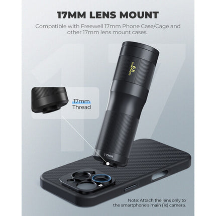 Freewell objetivo telefotográfico 6x para smartphones montura 17mm foco 16.4 pies
