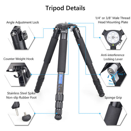 ARTCISE AS90C Trípode de Fibra de Carbono con Rótula Capacidad 30kg Altura 7.7 a 66 Pulgadas Negro