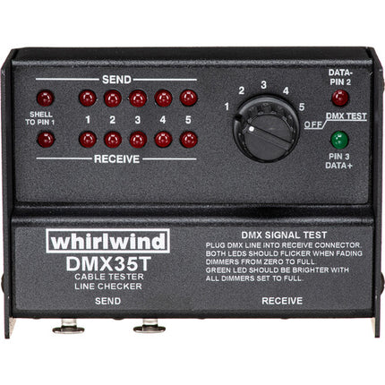 Whirlwind DMX35 Probador de Cables DMX 3-5 Pins 12 LEDs Metal 9V
