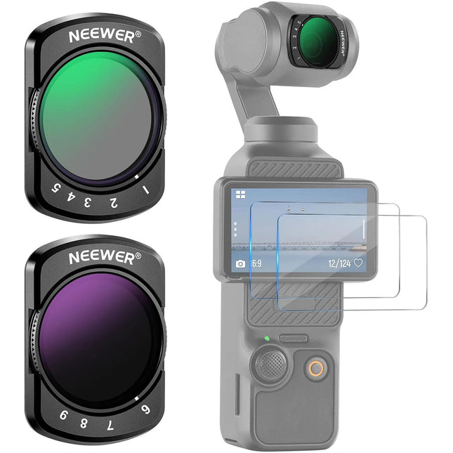 Neewer Kit de Filtros VND para DJI Osmo Pocket 3 ND2-32 ND64-512 con Protectores de Pantalla