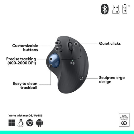 Logitech ERGO M575 Trackball Inalámbrico para Oficina Alcance 10 m Batería AA