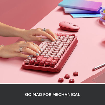 Logitech Wireless POP Teclado Mecánico y Ratón Silent + Alfombrilla Rosa