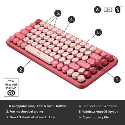 Logitech POP Keys Teclado Mecánico Bluetooth Compacto con 8 Teclas Emoji y Logi Bolt