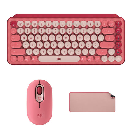 Logitech Wireless POP Teclado Mecánico y Ratón Silent + Alfombrilla Rosa