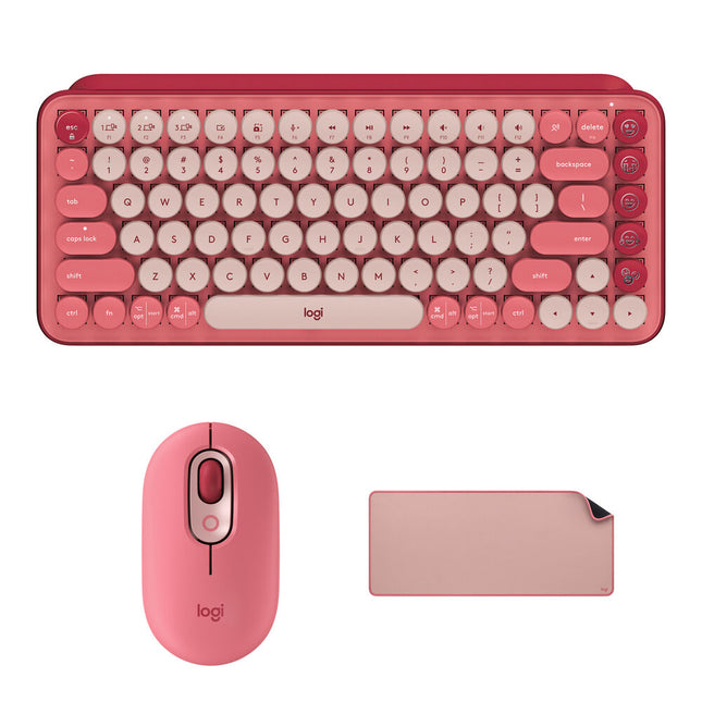 Logitech Wireless POP Teclado Mecánico y Ratón Silent + Alfombrilla Rosa