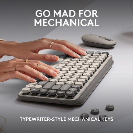 Logitech Wireless POP Keys teclado mecánico y ratón silencioso con alfombrilla grande antideslizante bundle Mist