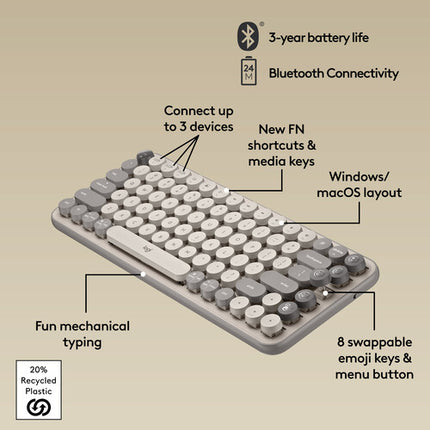 Logitech POP Keys Teclado Mecánico Inalámbrico Bluetooth Retro 8 Teclas Emoji