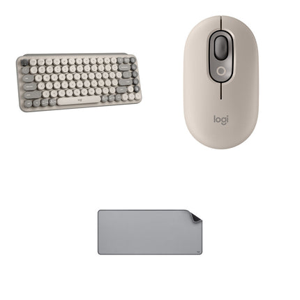 Logitech Wireless POP Keys teclado mecánico y ratón silencioso con alfombrilla grande antideslizante bundle Mist