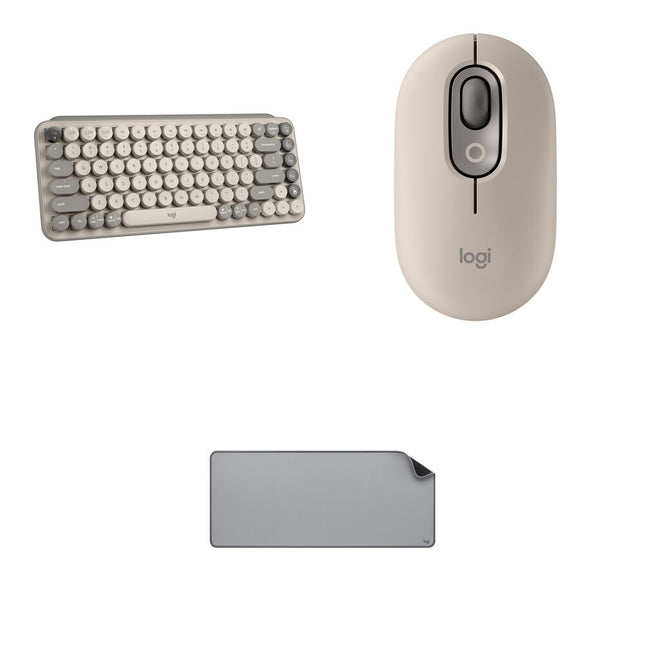 Logitech Wireless POP Keys teclado mecánico y ratón silencioso con alfombrilla grande antideslizante bundle Mist