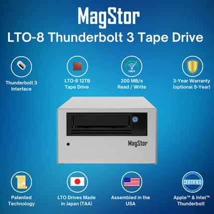 MagStor LTO-8 Unidad de Cinta Thunderbolt 3 12TB 300MBs Slim Desktop