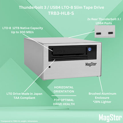 MagStor LTO-8 Unidad de Cinta Thunderbolt 3 12TB 300MBs Slim Desktop