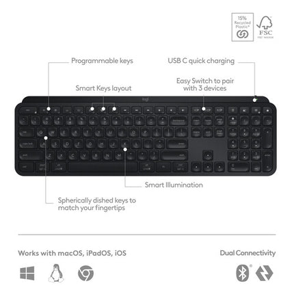 Logitech MX Keys S Teclado inalámbrico Bluetooth 5 meses batería receptor USB-A