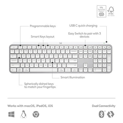 Logitech MX Keys S Teclado Inalámbrico Bluetooth hasta 5 Meses Batería USB-A a USB-C Pale Gray