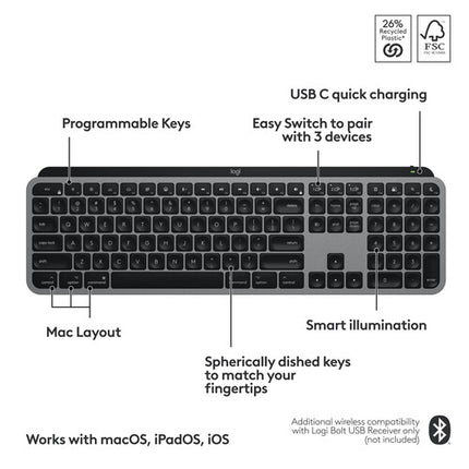 Logitech MX Keys S Teclado Inalámbrico para Mac Bluetooth 5 Meses Batería