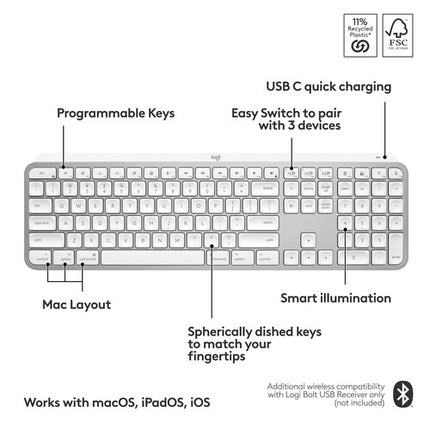 Logitech MX Keys S Teclado Inalámbrico para Mac Bluetooth Iluminación Inteligente 5 Meses Batería USB-C