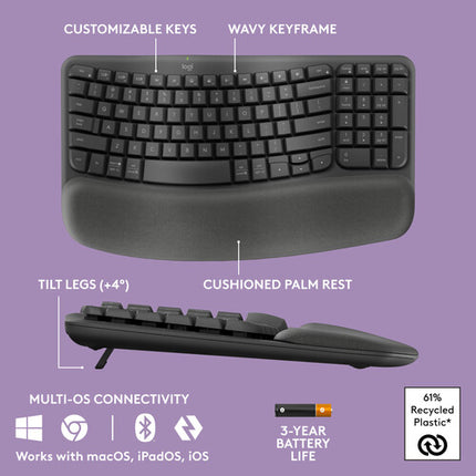 Logitech Wave Keys MK670 Combo Teclado y Ratón Inalámbrico 2.4 GHz Bluetooth 400-4000 dpi