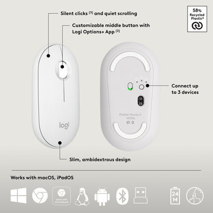 Logitech Pebble 2 Teclado y Ratón Inalámbricos Bluetooth 4000 DPI