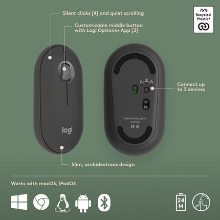 Logitech Pebble 2 Teclado y Ratón Inalámbrico para Mac Bluetooth 4000 DPI