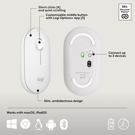 Logitech Pebble 2 teclado y ratón inalámbrico Bluetooth 4000 DPI portátil para Mac