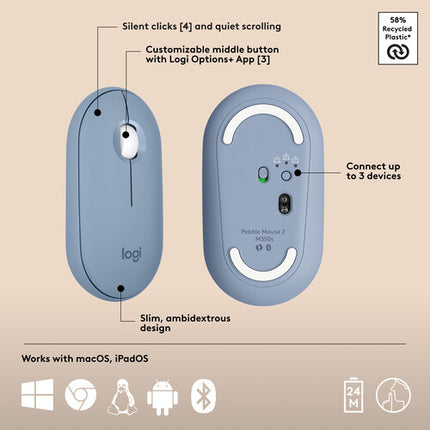 Teclado y Ratón Inalámbricos Logitech Pebble 2 para Mac Azul Tonal Bluetooth 4000 DPI