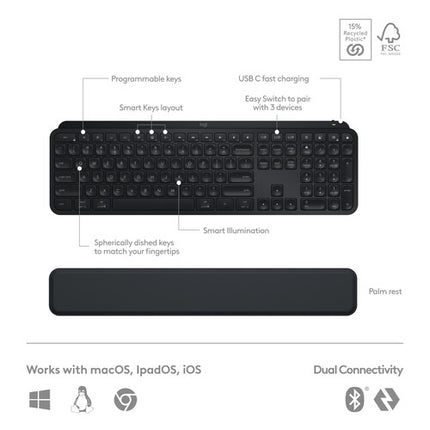 Logitech MX Keys S Teclado Inalámbrico y Mouse MX Master 3S Negro 8000 dpi Bluetooth