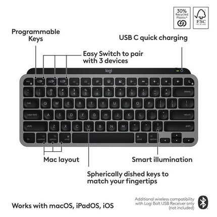 Logitech MX Keys Mini Teclado Inalámbrico para Mac Bluetooth 5.0 Diseño Compacto