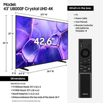 Samsung U8000F TV LED 43" 4K UHD HDR10+ Smart Wi-Fi 60Hz