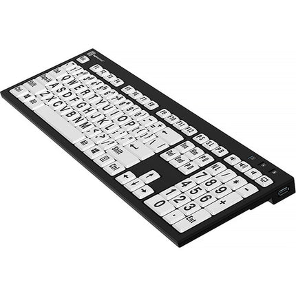 Logickeyboard XL Print NERO Teclado PC Slim Line Blanco con Letras Negras y Dos Puertos USB 2.0