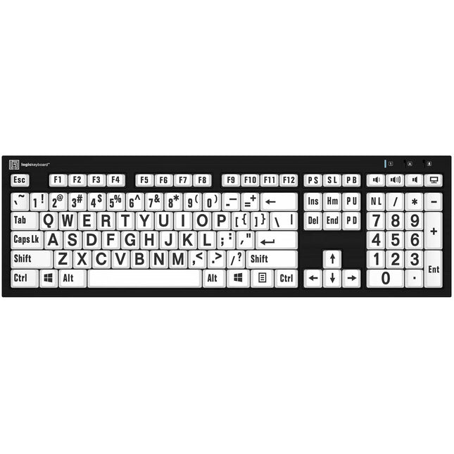 Logickeyboard XL Print NERO Teclado PC Slim Line Blanco con Letras Negras y Dos Puertos USB 2.0