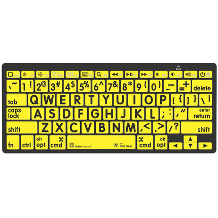 Logickeyboard Teclado Mini Bluetooth Letras Grandes Negro Amarillo 8 m Compatible iPad iPhone