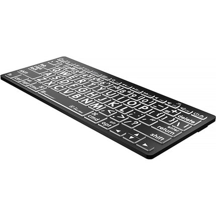 Logickeyboard Large Print Teclado Bluetooth Mini Blanco sobre Negro 32.8 pies alcance compatible Apple