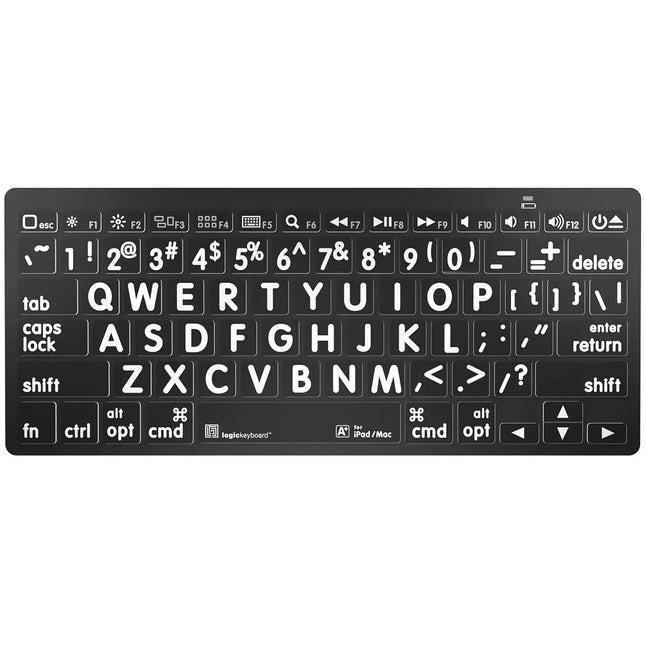 Logickeyboard Large Print Teclado Bluetooth Mini Blanco sobre Negro 32.8 pies alcance compatible Apple