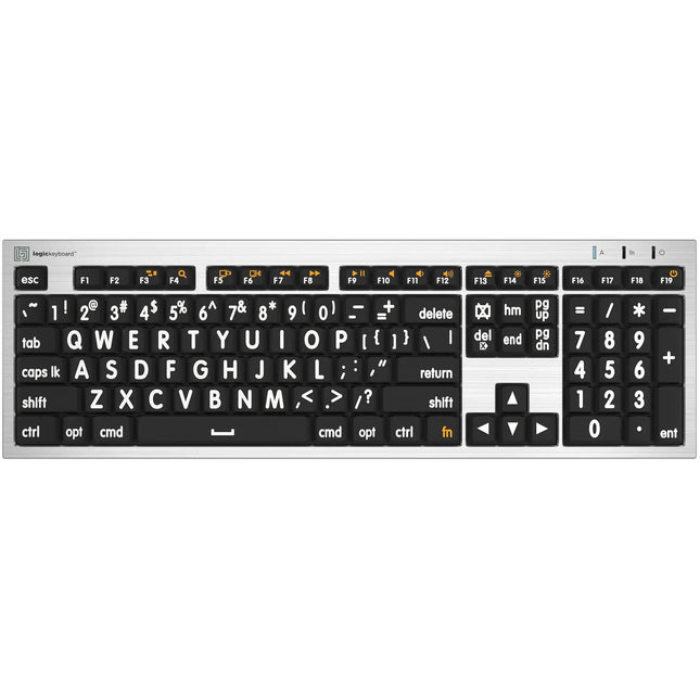 Logickeyboard Large Print ALBA Mac Pro Teclado Americano Blanco sobre Negro con Luz USB